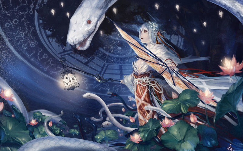 Woman with Snakes — Blue