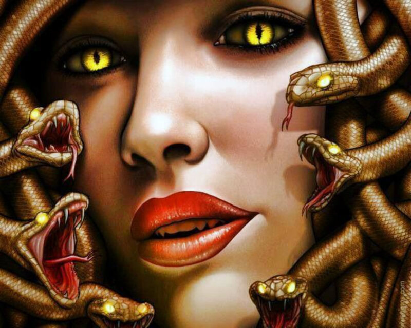 Woman with Snakes — Brown, Dramatic