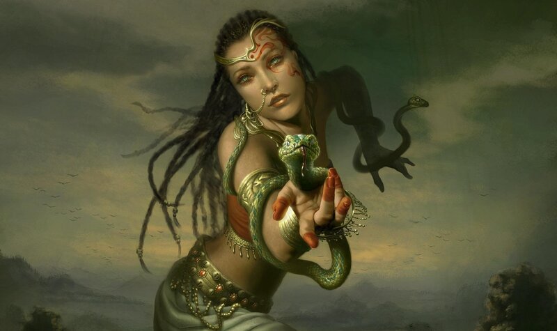 woman with snakes in fantasy art