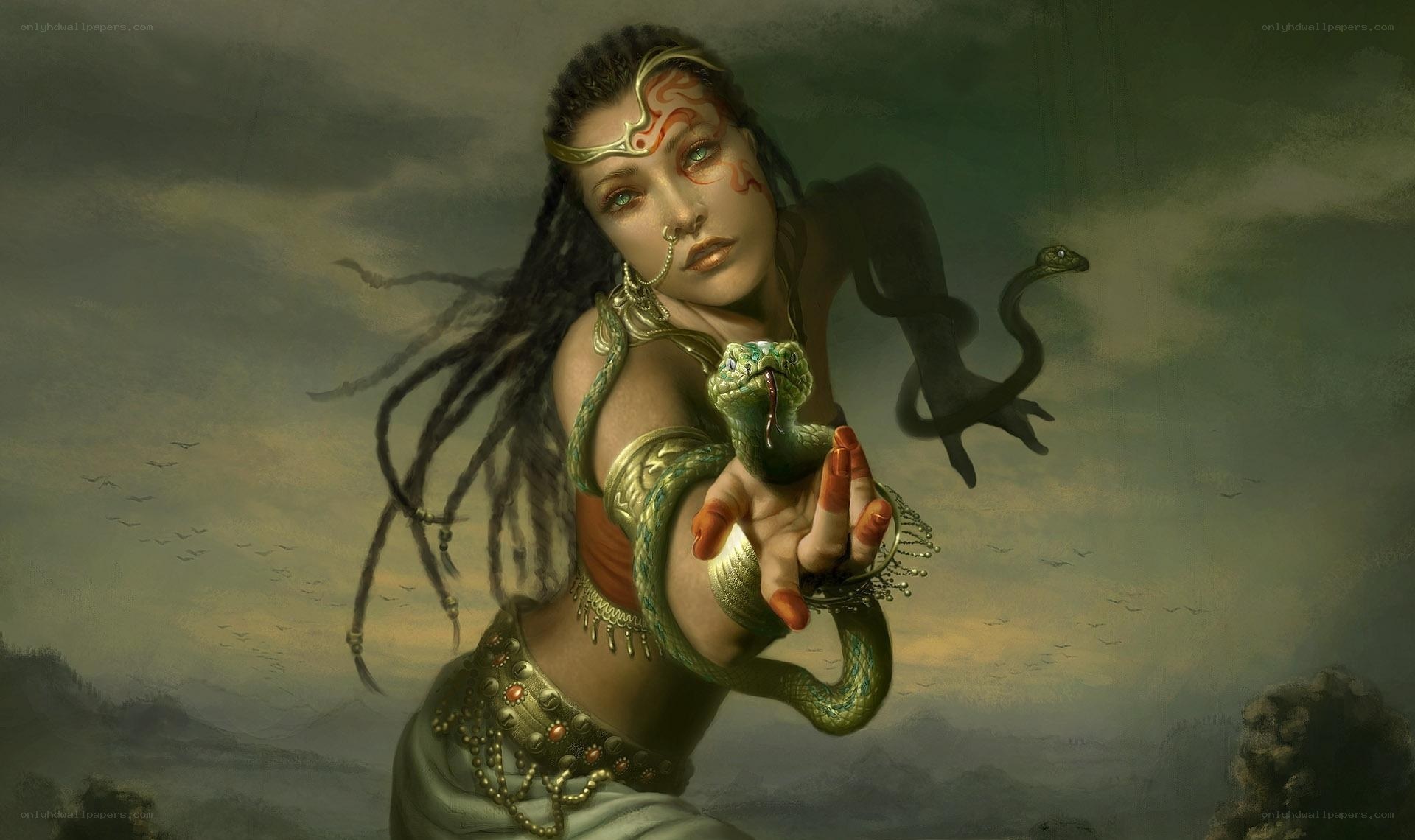 woman with snakes in fantasy art