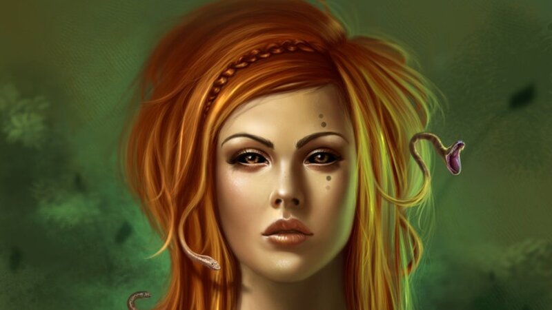 Woman with Snakes in Hair — Green, Mysterious