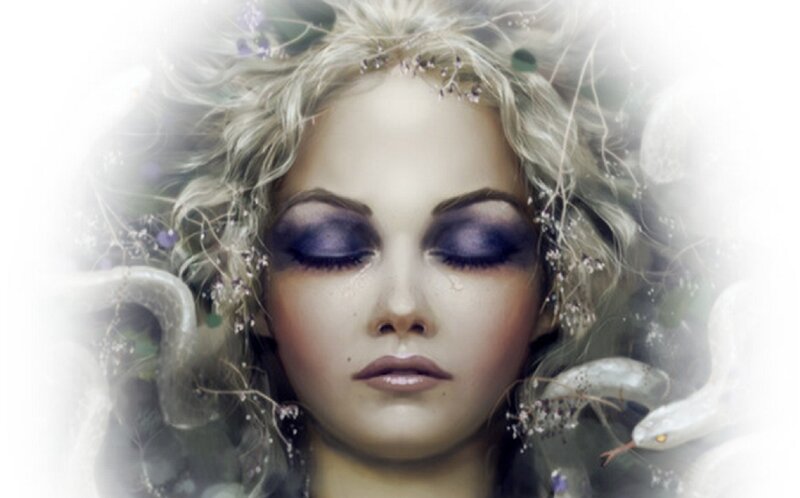 Woman with Snakes — White, Ethereal