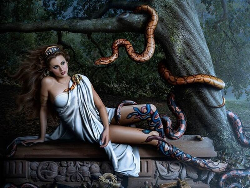 Woman with Snakes — White