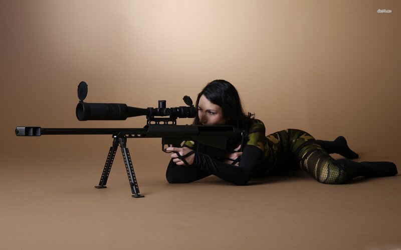 Woman with Sniper Rifle — Brown, Focused