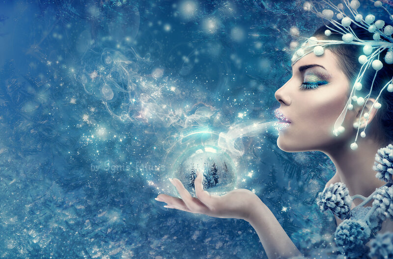 Woman with Snow Globe — Blue