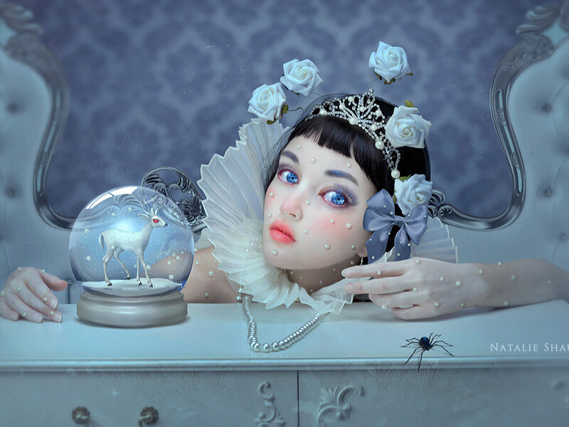 Woman with Snow Globe — White