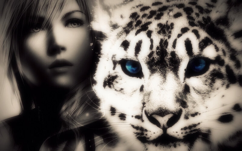 Woman with Snow Leopard — Black