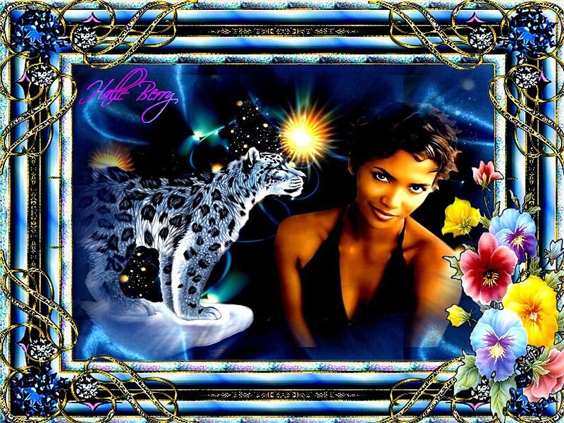 Woman with Snow Leopard — Blue, Fantastical