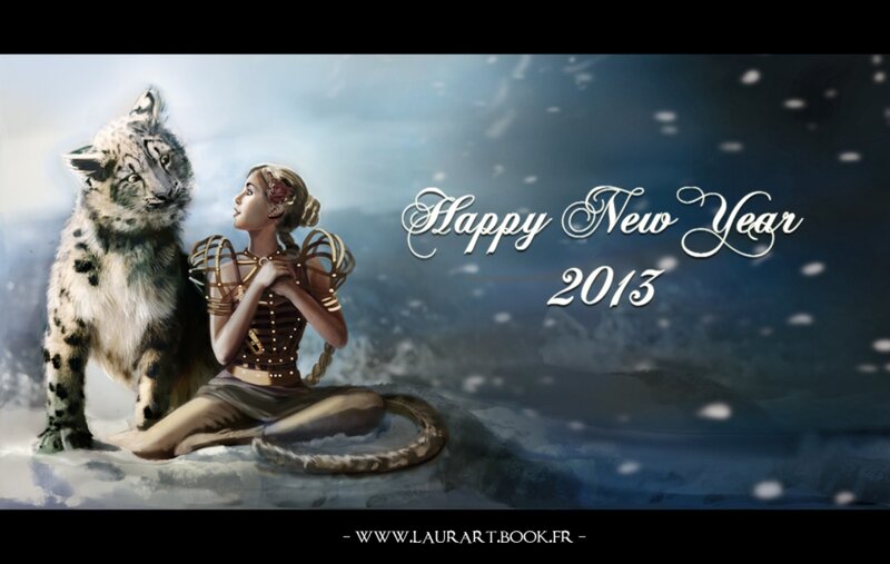 Woman with Snow Leopard — Blue, Serene