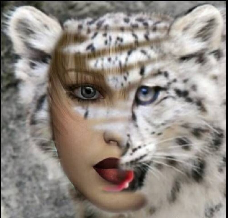woman with snow leopard face