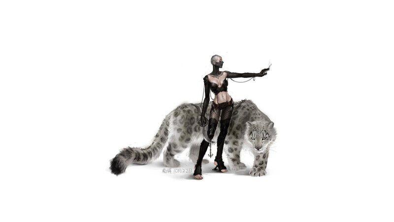 woman with snow leopard
