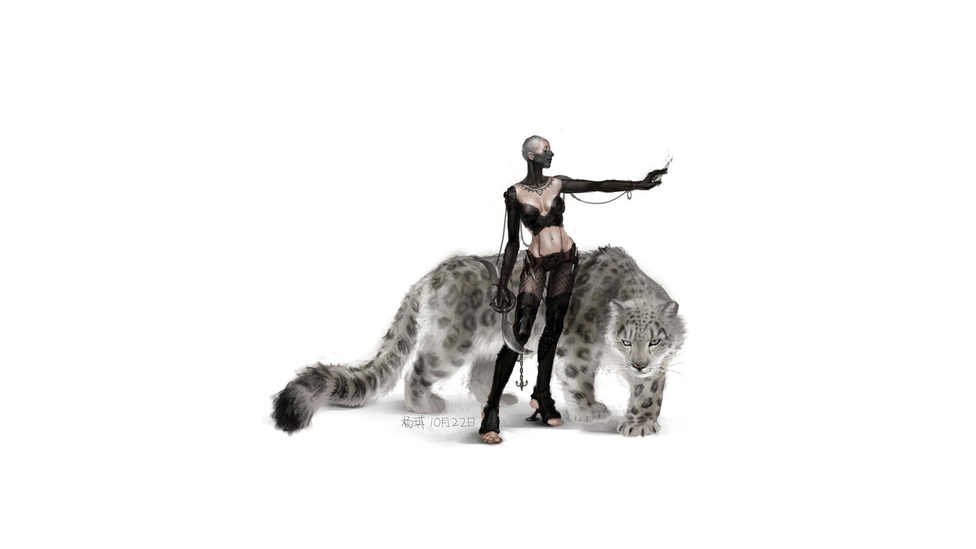 woman with snow leopard