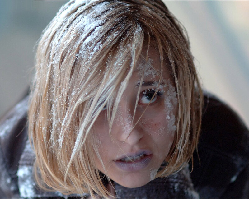 woman with snow on face