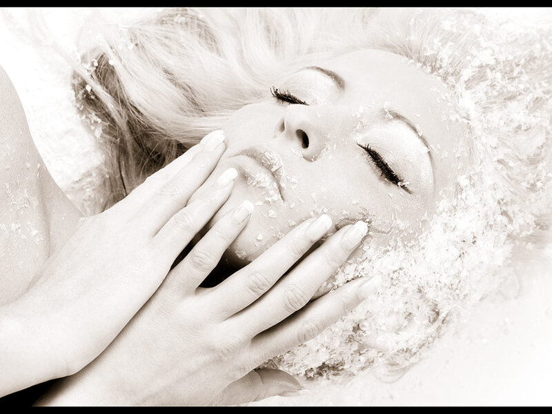Woman with Snow on Face — White