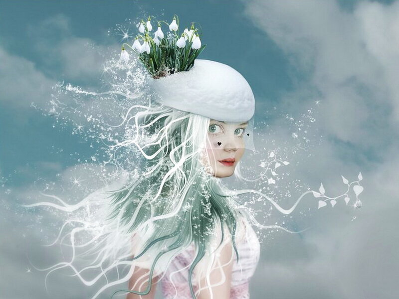Woman with Snowdrops — White