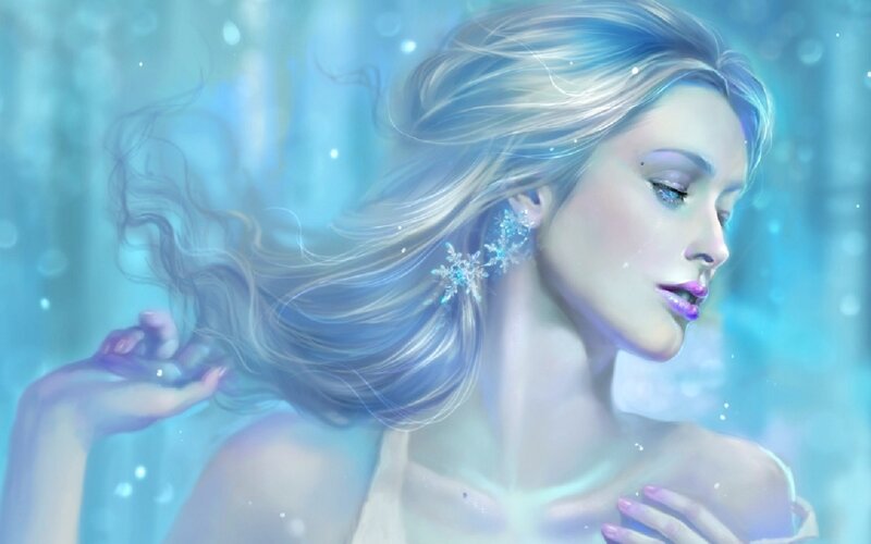 Woman with Snowflake Earrings — Blue
