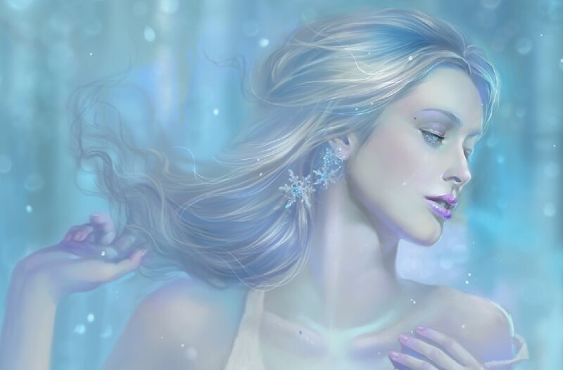 Woman with Snowflake Earrings