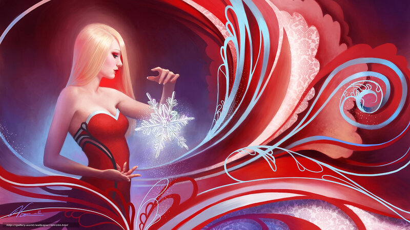 woman with snowflake in red dress