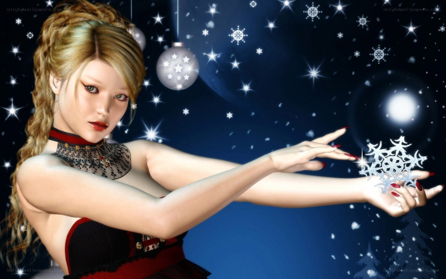 woman with snowflake magic