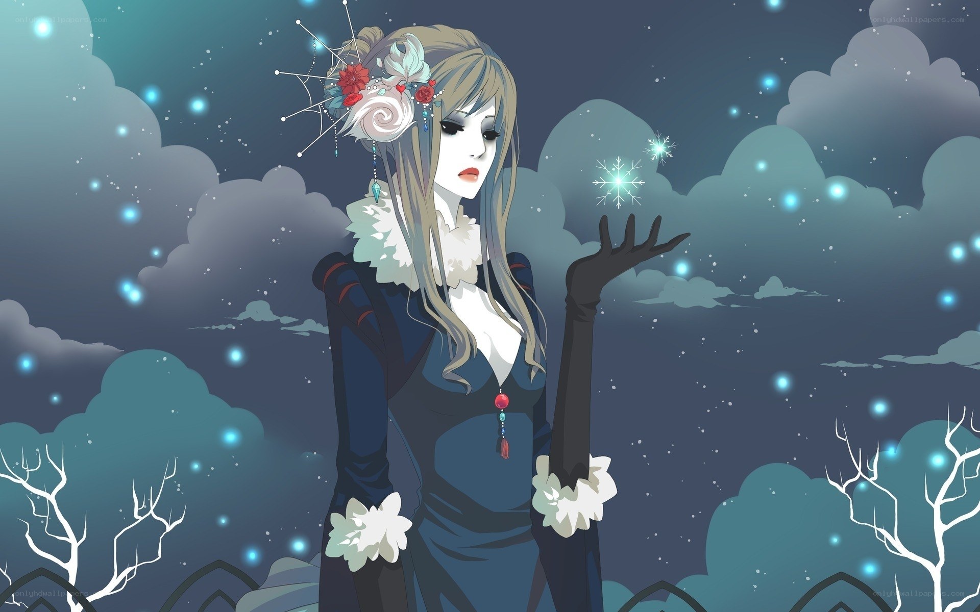 woman with snowflake magic