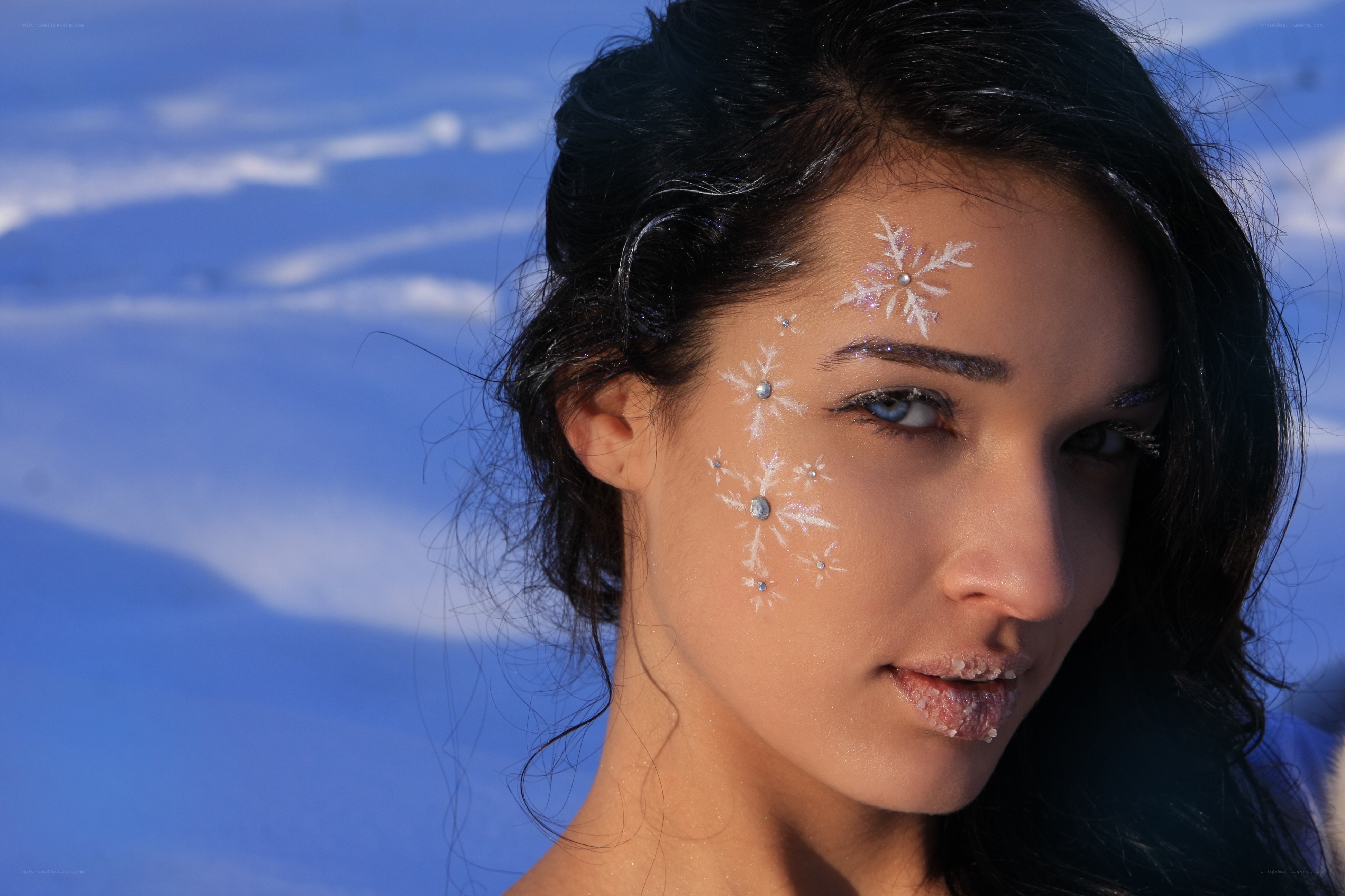 woman with snowflake makeup