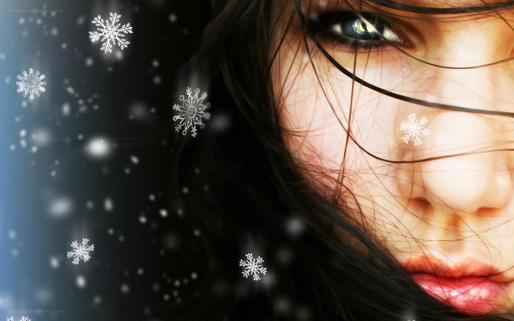 woman with snowflakes