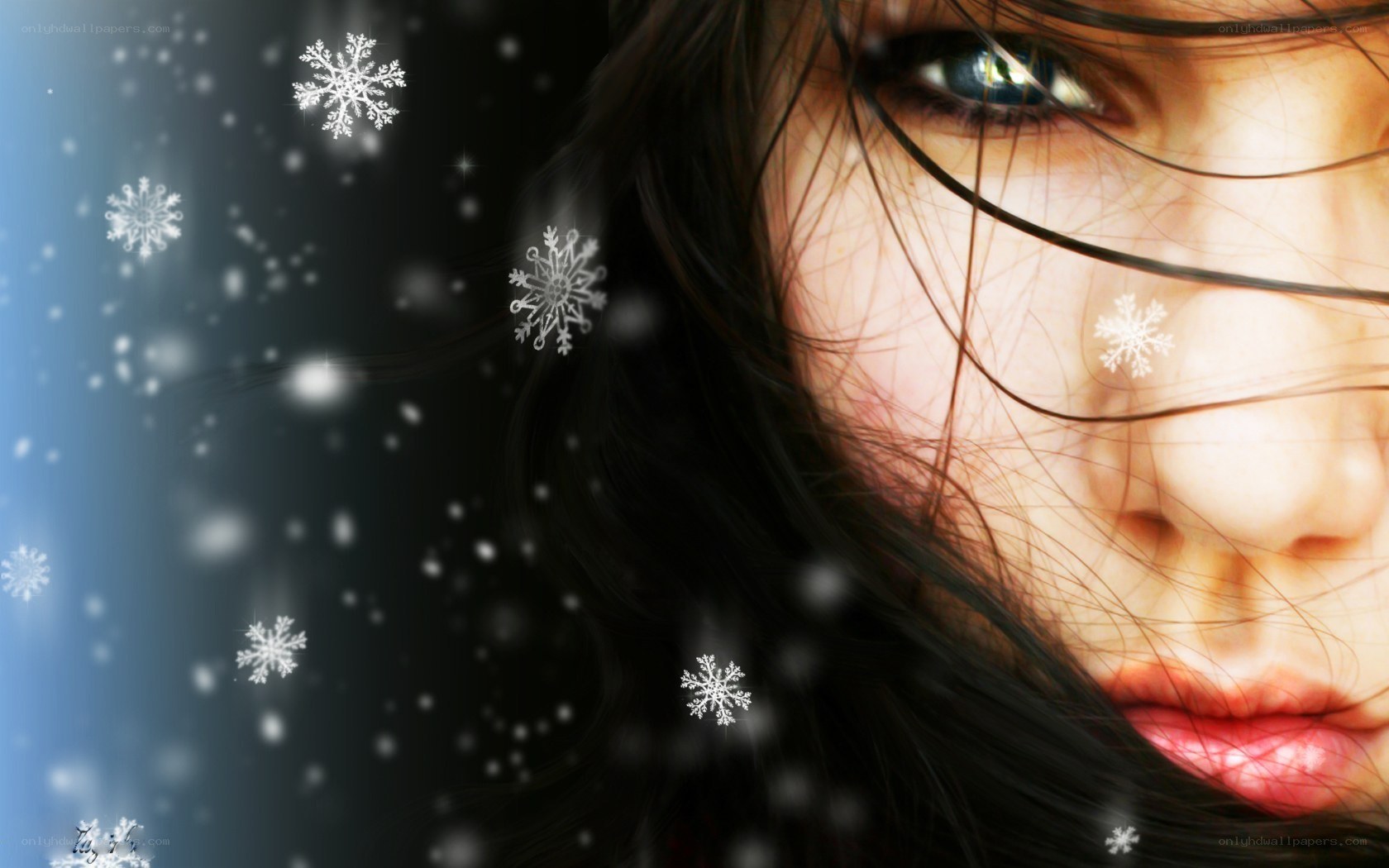 woman with snowflakes