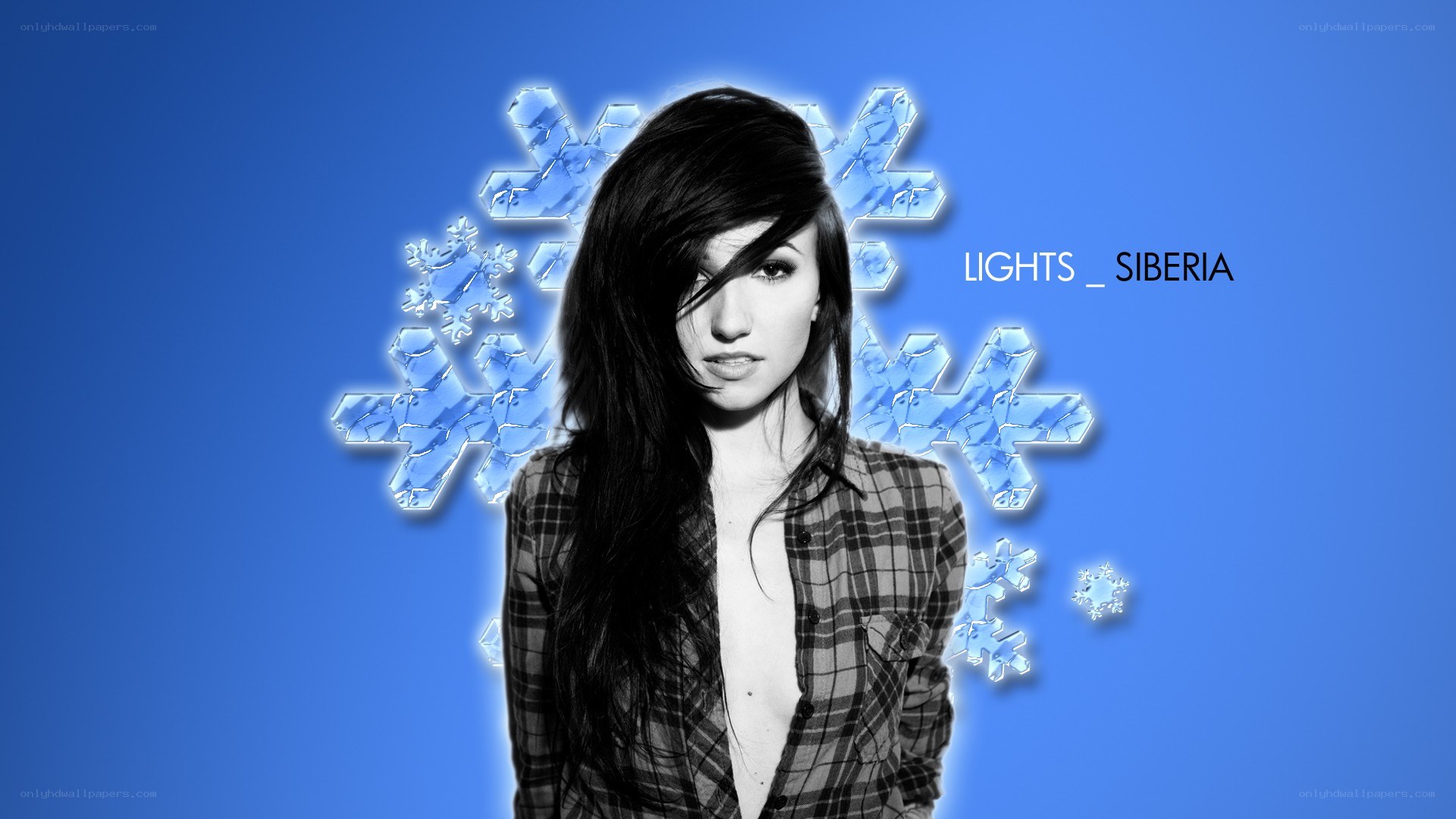 woman with snowflakes background