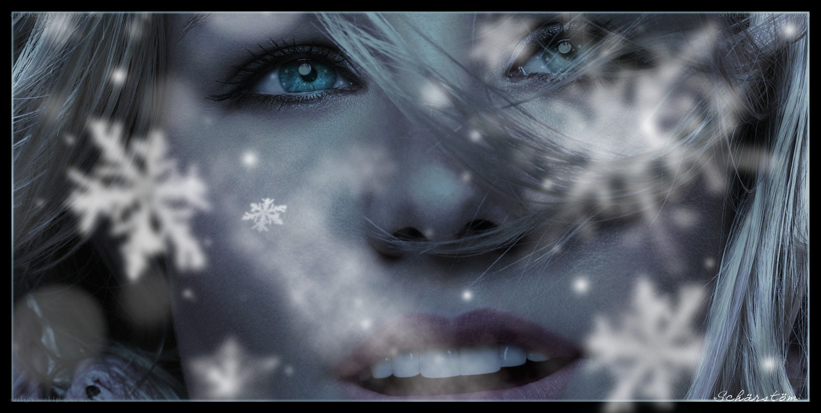 woman with snowflakes