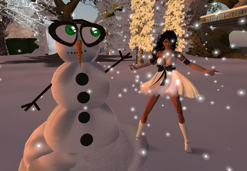 woman with snowman in winter