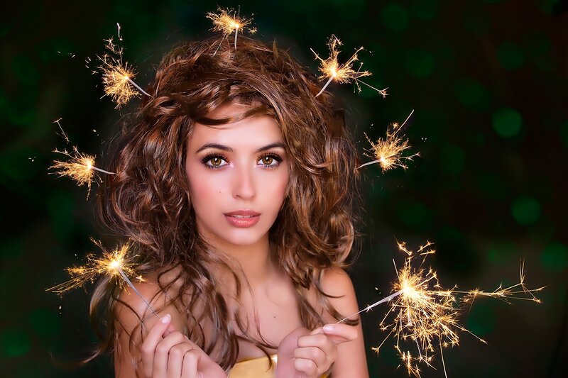 Woman with Sparklers — Brown