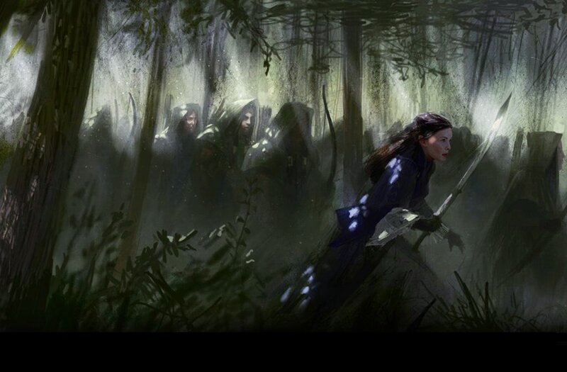 Woman with Spear in Forest — Green