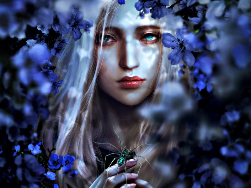 Woman with Spider — Blue