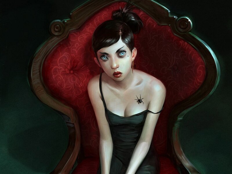 Woman with Spider on Chest
