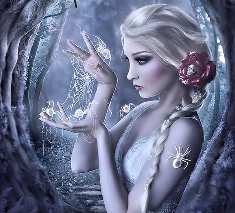 Woman with Spiders — White
