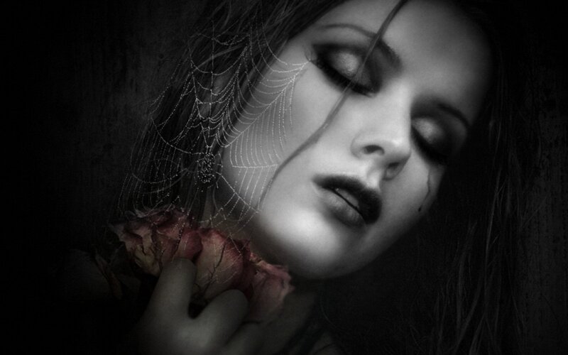 Woman with Spiderweb — Black, Dramatic