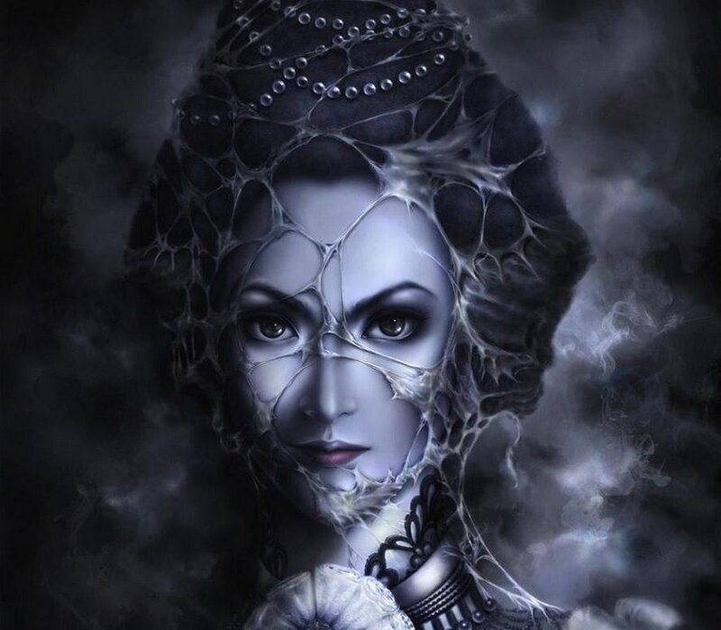 Woman with Spiderweb Face — Black