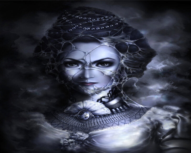 woman with spiderweb face