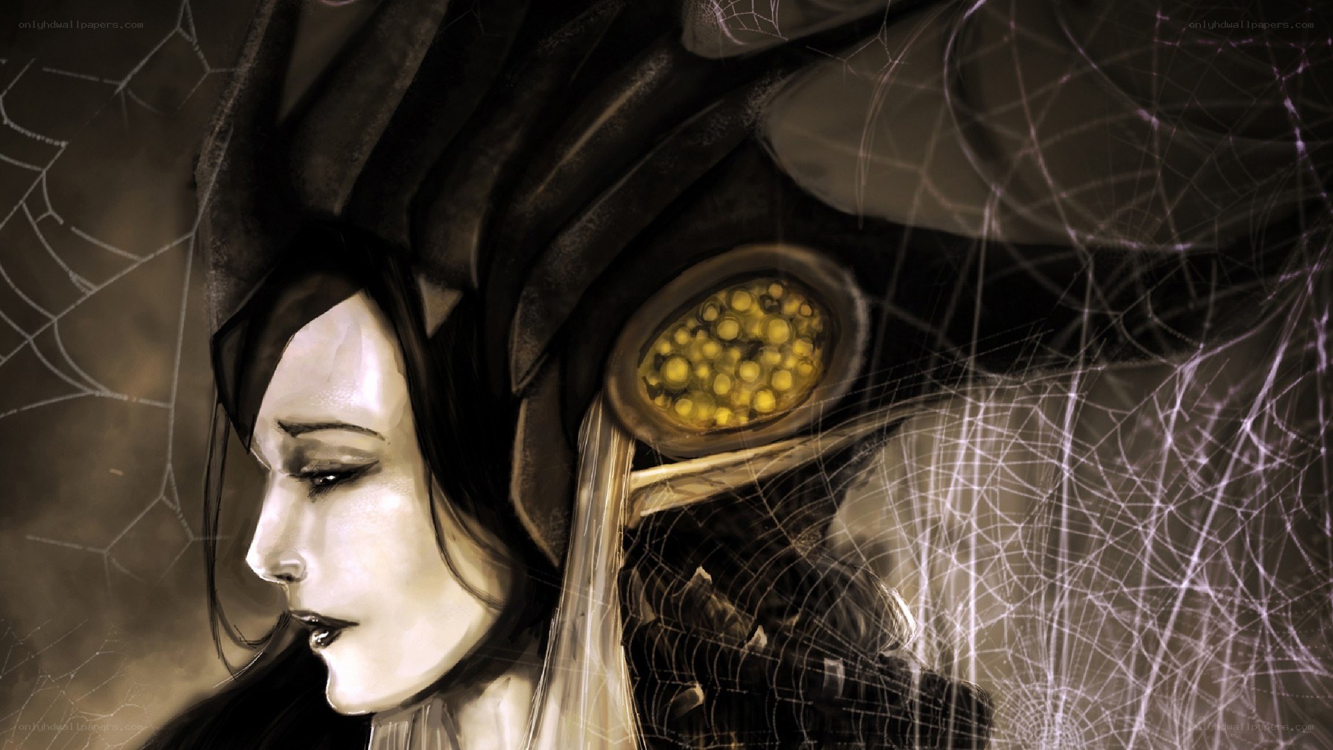 woman with spiderweb mask