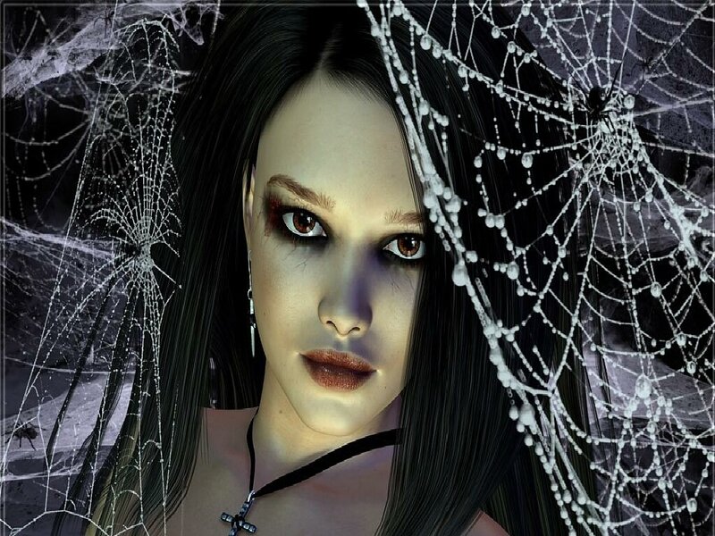 woman with spiderwebs