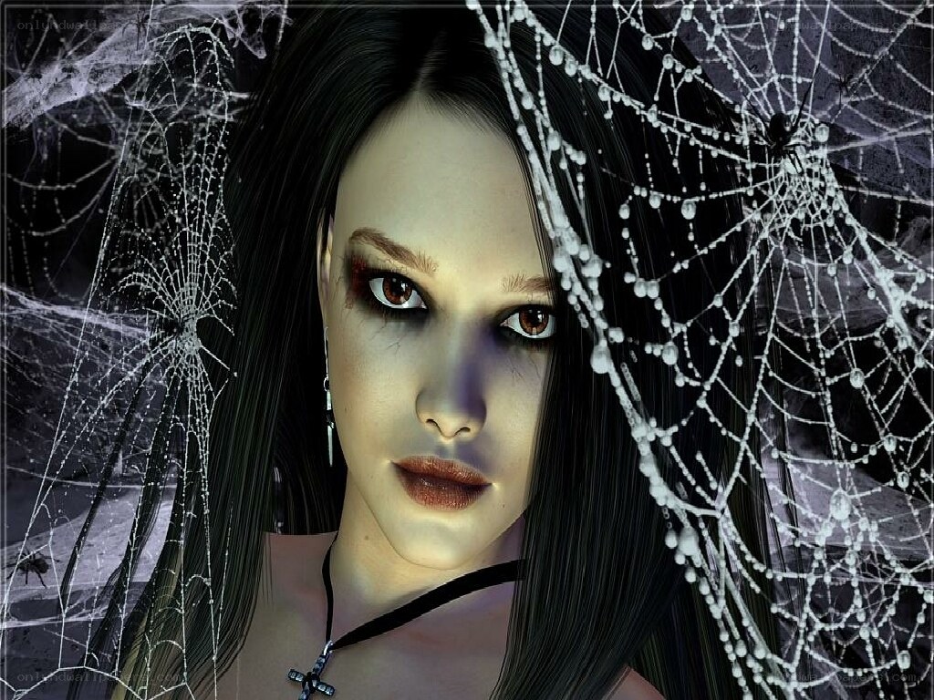 woman with spiderwebs