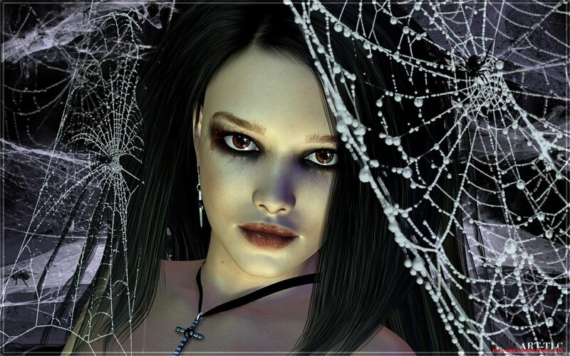 Woman with Spiderwebs — Black, Dramatic, Night