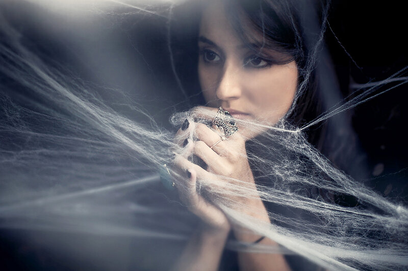 Woman with Spiderwebs — Black, Dramatic