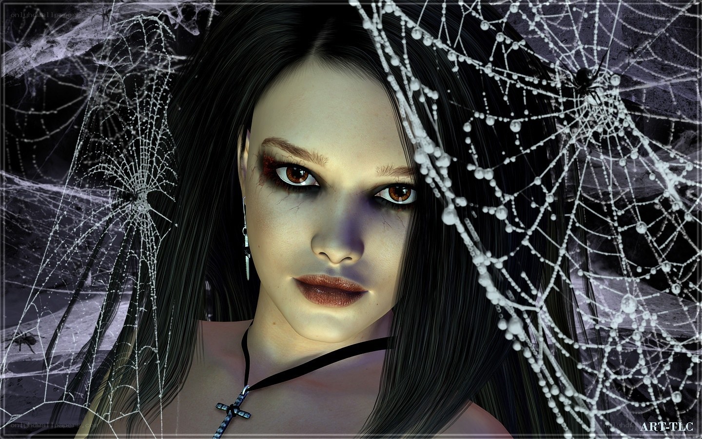 woman with spiderwebs