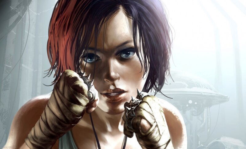Woman with Spiked Gloves — Brown, Dramatic, Digital Art, Spiked Gloves