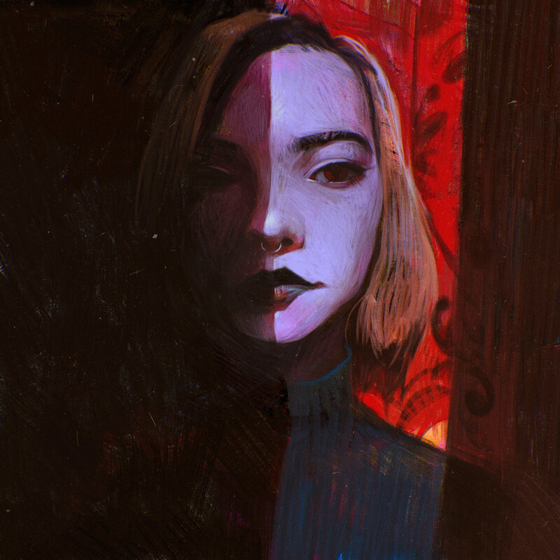 Woman with Split Face — Black, Dramatic