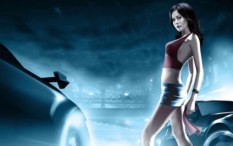 woman with sports car at night