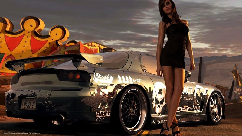 woman with sports car at sunset