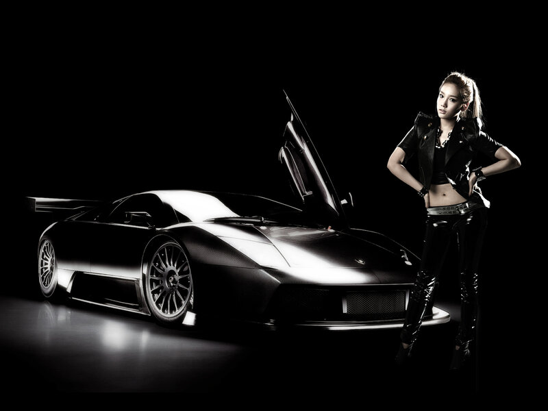 Woman with Sports Car — Black, Dramatic, Photograph