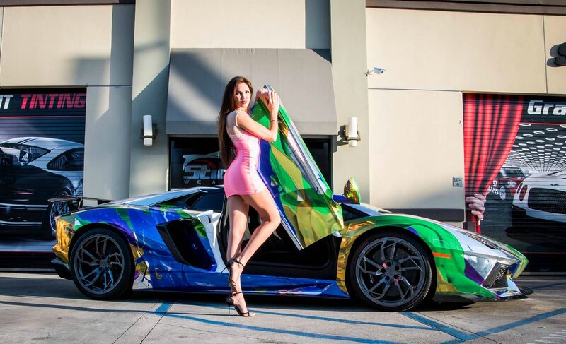 Woman with Sports Car — Blue, Dramatic